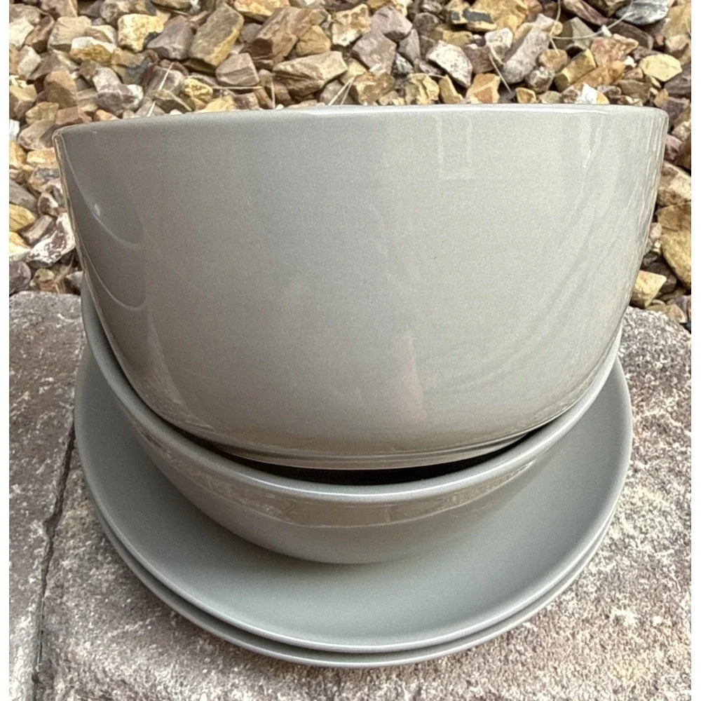 Project 62 Gray Glossy Stoneware 2 Salad Plates 4‎ Jumbo Cereal Soup Bowls